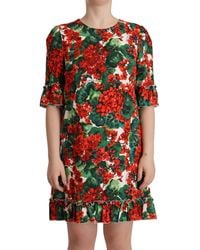 Dolce & Gabbana - Floral Shift Gown Dress Rayon - Lyst