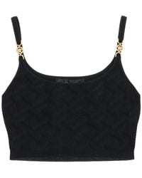 Versace - 'la Greca' Knitted Cropped Top - Lyst