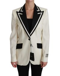 Dolce & Gabbana - Wool Cream Single Breasted Coat Blazer Jacket - Lyst