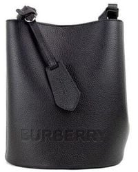 Burberry - Lorne Small Black Pebbled Leather Bucket Crossbody Handbag Purse - Lyst
