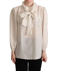 Dolce & Gabbana - Light Ascot Collar Shirt Silk Blouse Top - Lyst
