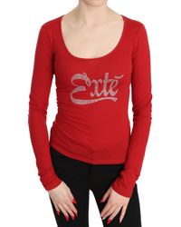 Exte - Red Crystal Embellished Long Sleeve Top Blouse - Lyst