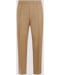 Lanvin - Brown Desert Wool Tapered Elasticated Trousers - Lyst