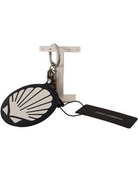 Dolce & Gabbana - Black Leather Shell Metal Silver Tone Keyring Keychain - Lyst