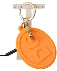 Dolce & Gabbana - Orange Rubber Dg Logo Gold Brass Metal Keychain - Lyst