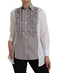 Dolce & Gabbana - Stripes Cotton Long Sleeves Ruffle Collar Top - Lyst