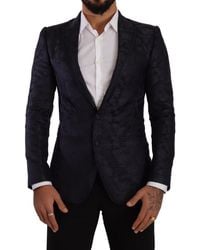 Dolce & Gabbana - Blue Floral Jacquard Silk Coat Martini Blazer - Lyst