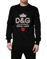 Dolce & Gabbana - Black Embellished Cotton Sweatshirt Sweater - Lyst