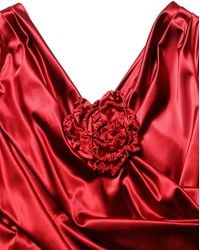 Dolce & Gabbana - Silk Satin Draped Midi Floral Applique Dress Elastane - Lyst