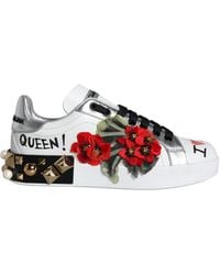 Dolce & Gabbana - Leather Floral Studded Sneakers Shoes - Lyst