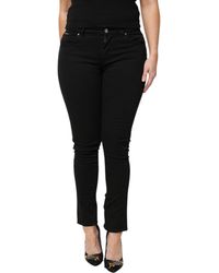 Dolce & Gabbana - Black Cotton Logo Mid Waist Skinny Denim Jeans - Lyst
