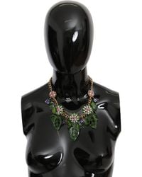 Dolce & Gabbana - Floral Crystal Charm Gold Brass Statement Necklace - Lyst
