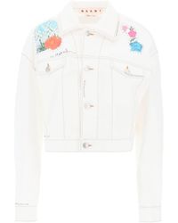 Marni - "Cropped Denim Jacket With Flower Patches And Embroidery" - Lyst