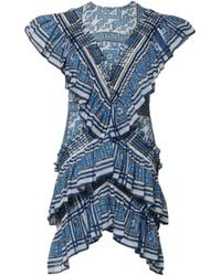 Philosophy Di Lorenzo Serafini - Blue Patterned Layered Short Sleeves Mini Dress - Lyst