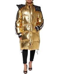 Dolce & Gabbana - Gold Hooded Puffer Quilted Full Zip Jacket - Lyst