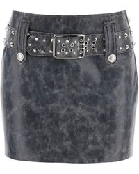 Alessandra Rich - Leather Mini Skirt With Belt And Appliques - Lyst
