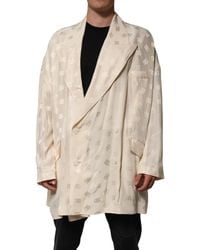Dolce & Gabbana - Beige Polyester Logo Monogram Coat Jacket - Lyst