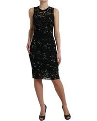 Dolce & Gabbana - Dolce Gabbana Floral Lace Crystal Embedded Dress - Lyst