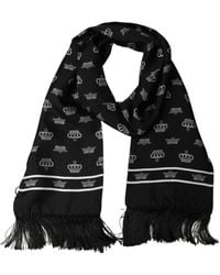 Dolce & Gabbana - Black Silk Crown Fringed Neck Shawl Scarf - Lyst