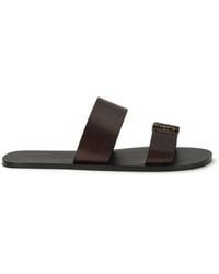 Saint Laurent - Brown Calf Leather Bos Taurus Flat Sandals - Lyst
