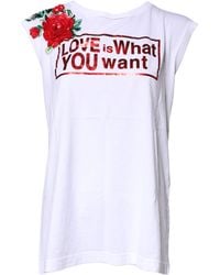 Dolce & Gabbana - White Floral Graphic Print Sleeveless Tank Top - Lyst