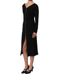 Dolce & Gabbana - Black Long Sleeves Front Zipper Midi Dress - Lyst