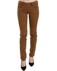 Plein Sud - Brown Cotton Mid Waist Skinny Slim Fit Denim Jeans - Lyst