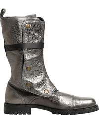Dolce & Gabbana - Metallic Silver Combat Biker Mid Calf Boots Shoes - Lyst