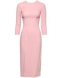 Dolce & Gabbana - Pink Viscose 3/4 Sleeves Sheath Midi Dress - Lyst