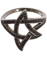 Nialaya - Black Cz Rhodium 925 Silver S Ring - Lyst