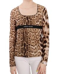 Roberto Cavalli - Round Neck Leopard Top Blouse - Lyst