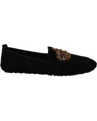 Dolce & Gabbana - Dolce Gabbana Leather Crystal Gold Crown Loafers Shoes - Lyst