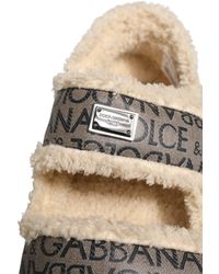 Dolce & Gabbana - Faux Fur Logo Print Flats Sandals Shoes - Lyst