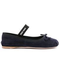 Miu Miu - Bow-Detail Suede Ballerina Shoes - Lyst