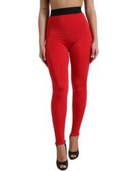 Dolce & Gabbana - Red Nylon Dg Logo Slim Leggings Pants - Lyst