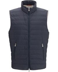 Brunello Cucinelli - Blue Polyester Sleeveless Jacket - Lyst
