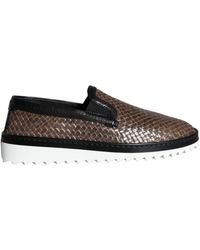 Dolce & Gabbana - Brown Black Leather Weaved Men Loafers Shoes - Lyst