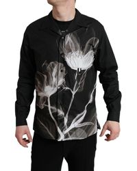 Dolce & Gabbana - Black Floral Cotton Collared Long Sleevesshirt - Lyst