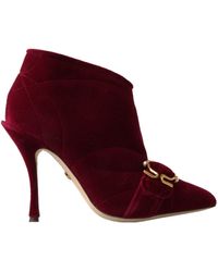 Dolce & Gabbana - Burgundy Cotton Blend Velvet Ankle Boots Heel Shoes - Lyst