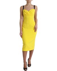 Dolce & Gabbana - Yellow Polyester Sleeveless Bodycon Midi Dress - Lyst