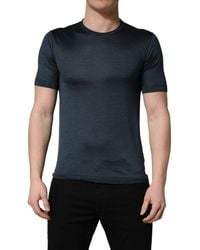 Dolce & Gabbana - Dark Blue Silk Crew Neck Short Sleeve T - Lyst
