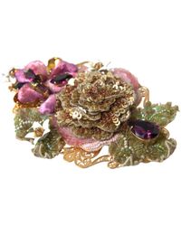 Dolce & Gabbana - Brass Floral Crystal Sequined Hair Clip - Lyst