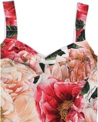 Dolce & Gabbana - Floral Cropped Bustier Tank Top Elastane Nylon Viscose - Lyst