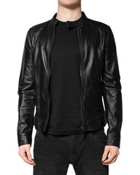 Dolce & Gabbana - Black Sheep Leather Biker Full Zip Jacket - Lyst
