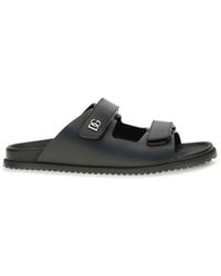 Dolce & Gabbana - Black Calf Leather Bos Taurus Flat Sandals - Lyst