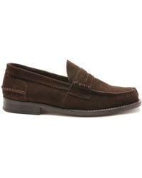 Saxone Of Scotland - Dark Brown Suede Leather Mens Loafers Shoes - Lyst