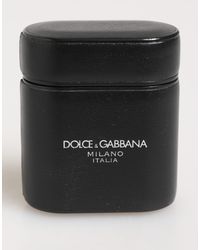 Dolce & Gabbana - Black Calfskin Leather Logo Print Flip Holder Airpods Case - Lyst
