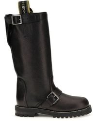 Fendi - Glossy Calfskin Biker Boots - Lyst