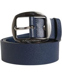 Dolce & Gabbana - Men Blue Classic Leather Metal Buckle Belt - Lyst