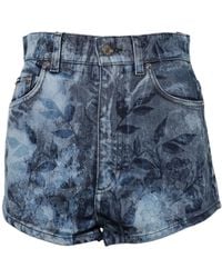Dolce & Gabbana - Blue Floral Print Denim Cotton Hot Pants Shorts - Lyst